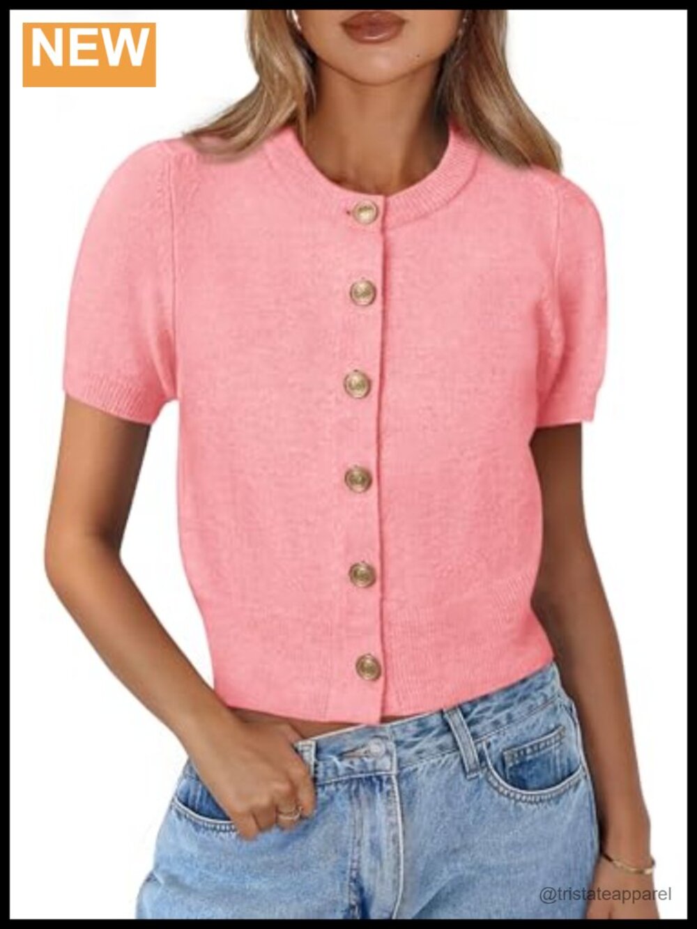 Women's Cropped Short Sleeve Knit Cardigan 100% Viscose Button Down